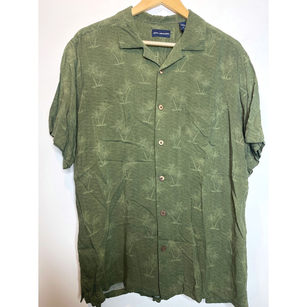 Hawaiian Palm‎ Aloha Short Sleeve Button Down Shirt Green